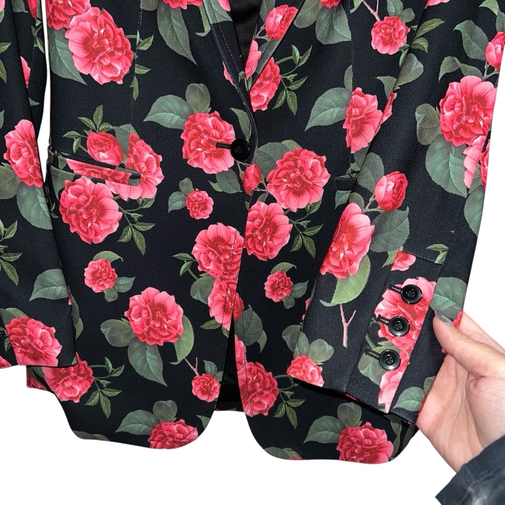 Alice + Olivia Breann Long Fitted Blazer Jacket In Cheri Floral Print - Picture 10 of 15